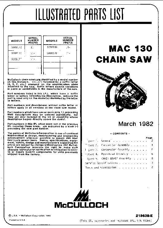 Mcculloch Mac 130 Chainsaw Service Manual