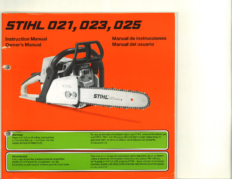 STIHL MS 021 023 025 Chainsaw Owners Manual