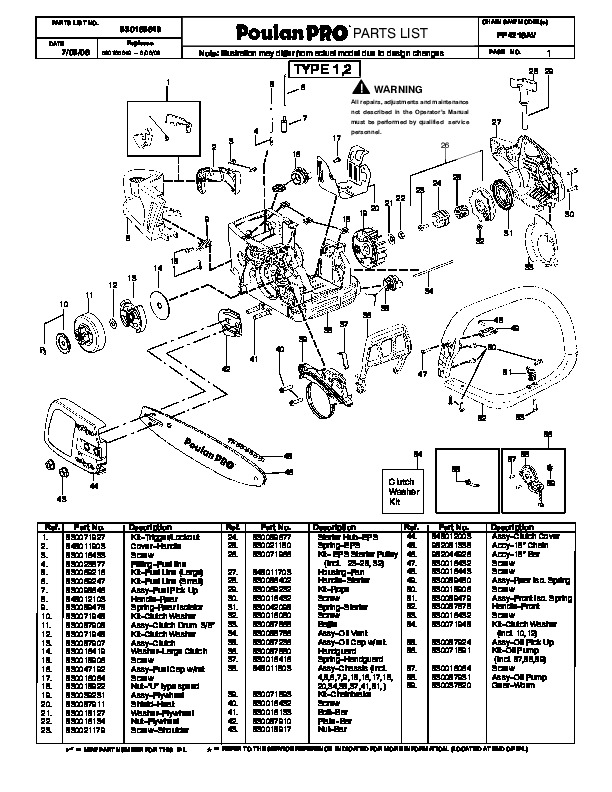 Poulan Pro PP4218AV Chainsaw Parts List