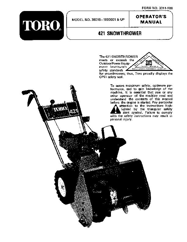 Toro 38010 421 Snowblower Manual, 1981