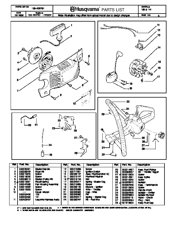 Husqvarna 136 141 Chainsaw Parts Manual