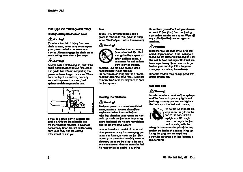 STIHL MS 170 180 Chainsaw Owners Manual