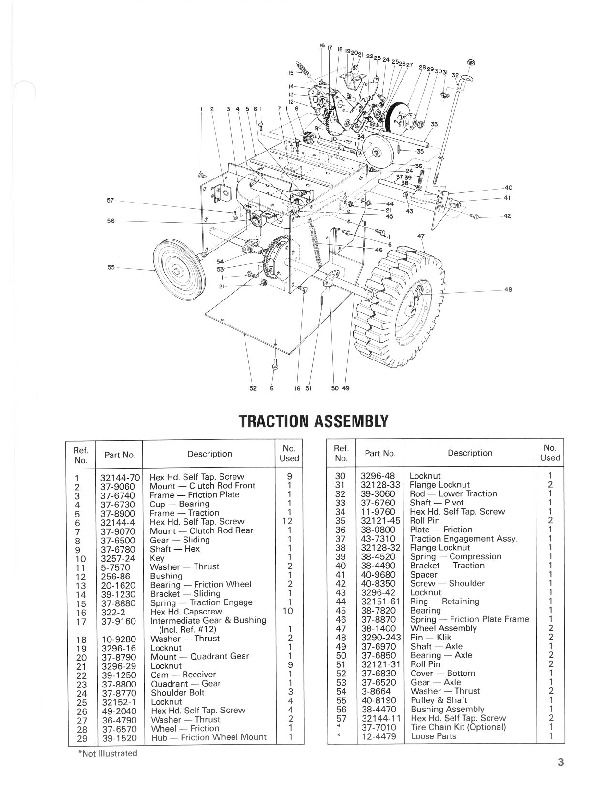 Toro 38052 521 Snowblower Parts Catalog, 1987