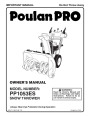 Poulan Pro PP1053ES 421471 Snow Blower Owners Manual page 1