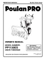Poulan Pro PP1130ES 406275 Snow Blower Owners Manual page 1