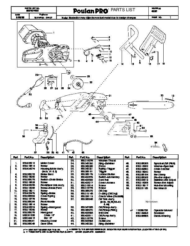 Poulan Pro 400E Chainsaw Parts List