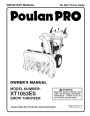 Poulan Pro XT1053ES 422085 Snow Blower Owners Manual page 1