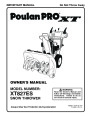 Poulan Pro XT827ES 429837 Snow Blower Owners Manual page 1