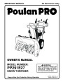 Poulan Pro PP291E27 437921 Snow Blower Owners Manual page 1