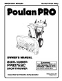 Poulan Pro PP927ESC 192044 Snow Blower Owners Manual page 1