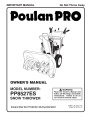 Poulan Pro PP8527ES 414641 Snow Blower Owners Manual page 1