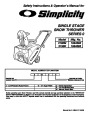 Simplicity 3190M 3190E 1694382 1694383 Signle Stage Snow Blower Owners Manual page 1