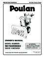 Poulan 96194000603 419001 Snow Blower Owners Manual page 1