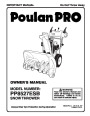 Poulan Pro PP8527ESB 189539 Snow Blower Owners Manual page 1