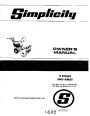 Simplicity 742 652 5 HP Two Stage Snow Blower Owners Manual page 1
