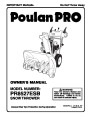 Poulan Pro PR8527ESB 192038 Snow Blower Owners Manual page 1