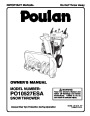 Poulan PO10527ESA 193448 Snow Blower Owners Manual page 1