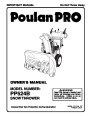 Poulan Pro PP524B 192034 Snow Blower Owners Manual page 1