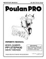 Poulan Pro PP13TEPH30 414944 Snow Blower Owners Manual page 1
