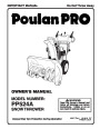 Poulan Pro PP524A 187877 Snow Blower Owners Manual page 1