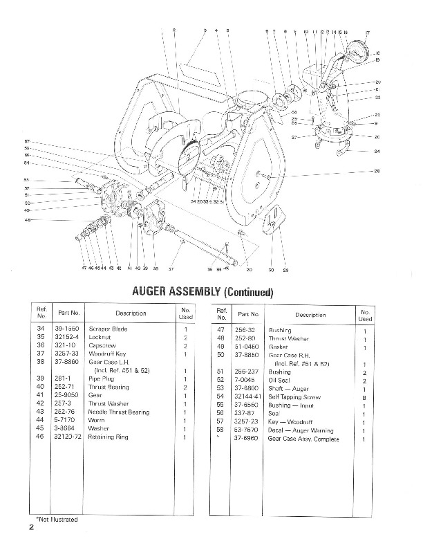 Toro 38035 3521 Snowblower Parts Catalog, 1987