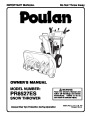 Poulan Pro PR8527ES 199375 Snow Blower Owners Manual page 1