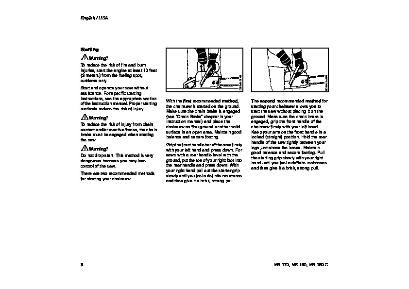 STIHL MS 170 180 Chainsaw Owners Manual