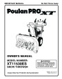 Poulan Pro XT11530ES 429884 Snow Blower Owners Manual page 1