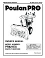 Poulan Pro PR827ES 436134 Snow Blower Owners Manual page 1