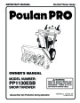 Poulan Pro PP1130ESB 187883 Snow Blower Owners Manual page 1