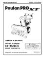 Poulan Pro XT11530ES 437970 Snow Blower Owners Manual page 1