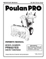 Poulan Pro PR8527ES 421899 Snow Blower Owners Manual page 1