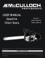 McCulloch MS4016PAVCC MS4018PAVCC Professional Chainsaw Owners Manual page 1