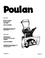 Poulan 96194000200 406885 5.5HP Dual Stage Snow Blower Owners Manual and Repair Parts page 1