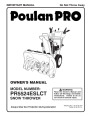 Poulan Pro PR5524ESLCT 424003 Snow Blower Owners Manual page 1