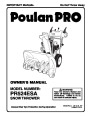 Poulan Pro PR524ESA 192039 Snow Blower Owners Manual page 1