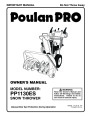 Poulan Pro PP1130ES 199338 Snow Blower Owners Manual page 1