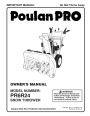 Poulan Pro PR6R24 430442 Snow Blower Owners Manual page 1